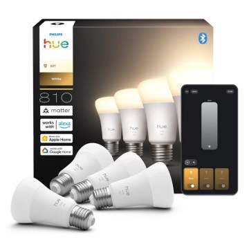Pack de 4 bombillas LED regulables Philips Hue WHITE E27/7W/230V 2700K