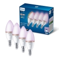 Pack de 4 bombillas LED RGB regulables Philips SMART C37 E14/4,9W/230V 2200-6500K