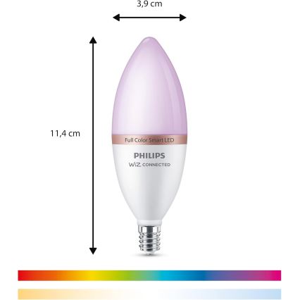 Pack de 4 bombillas LED RGB regulables Philips SMART C37 E14/4,9W/230V 2200-6500K