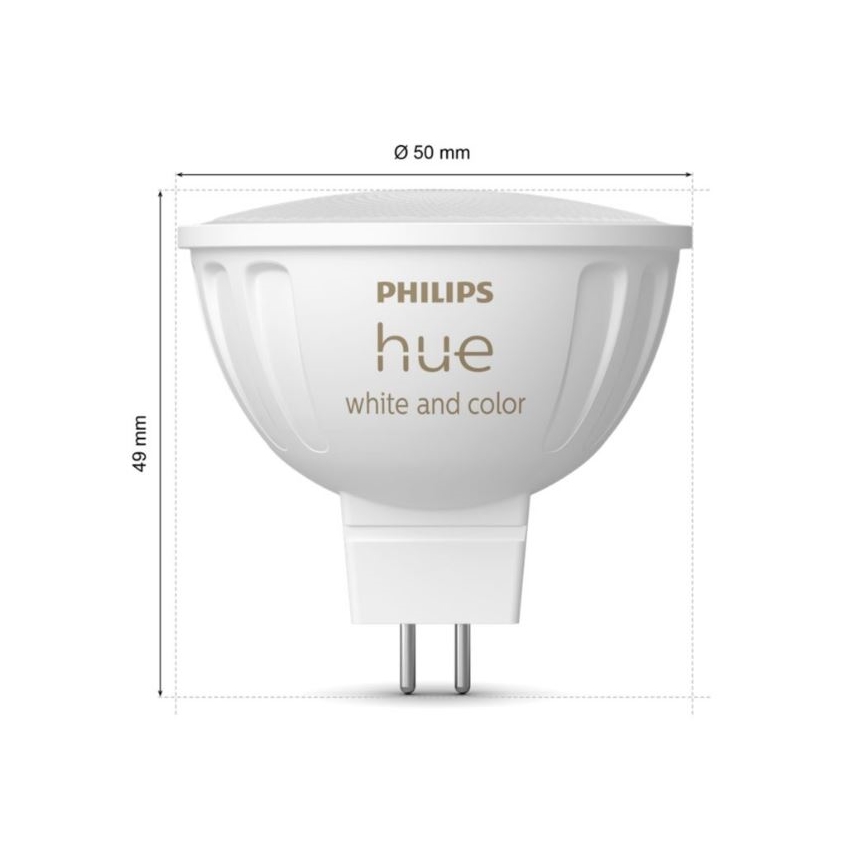 Pack de 4 bombillas LED RGBW regulables Philips Hue WHITE AND COLOR AMBIANCE GU5,3/MR16/6,3W/12V 2000-6500K