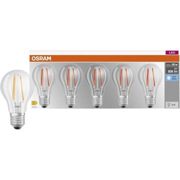 Pack de 5 bombillas LED BASE CLASSIC FILAMENT A60 E27/7W/230V 4000K - Osram