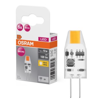 Pack de 5 bombillas LED micro PIN G4, 1W, 12V, 2700K - Osram