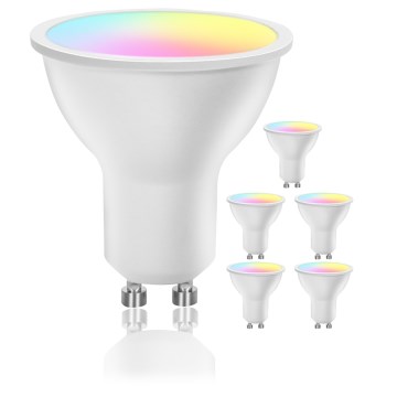 Pack de 6 bombillas LED RGBW regulables GU10/6,5W/230V 2700-6500K Wi-Fi - Aigostar
