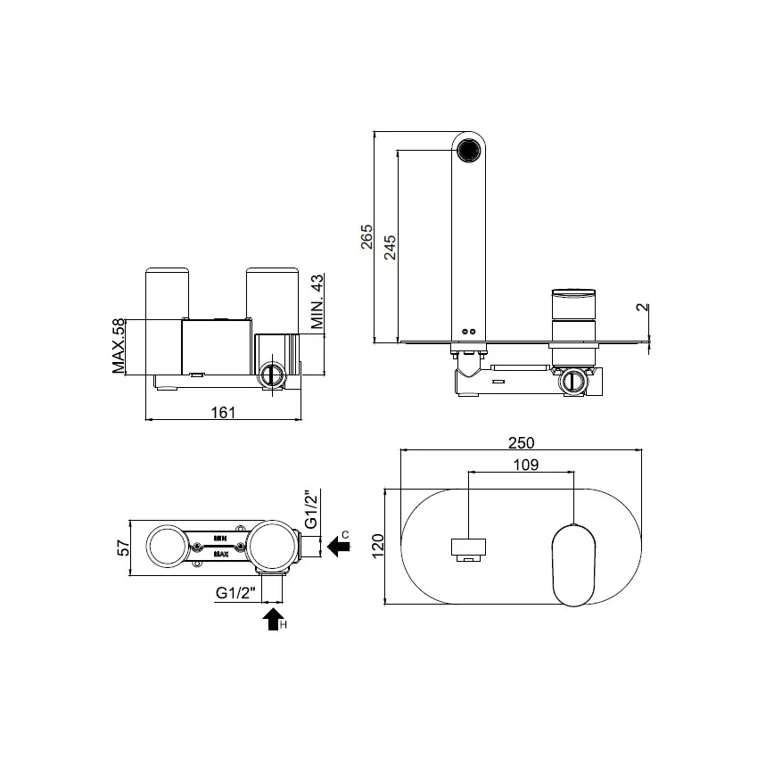 Paffoni - Grifo de lavabo para instalación empotrada CANDY cromo brillante