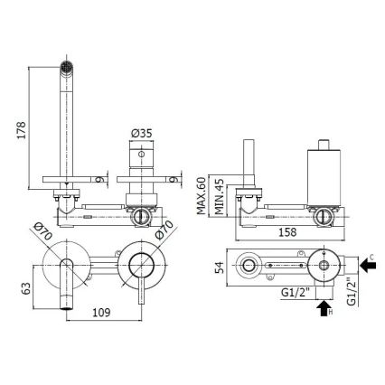 Paffoni - Grifo de lavabo para instalación empotrada LIGHT, acero inoxidable