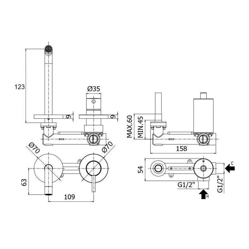 Paffoni - Grifo de lavabo para instalación empotrada LIGHT blanco
