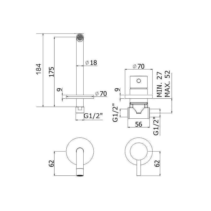 Paffoni - Grifo de lavabo para instalación empotrada LIGHT negro