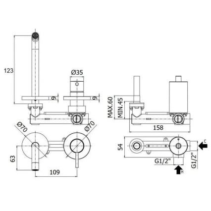 Paffoni - Grifo de lavabo para instalación empotrada LIGHT negro