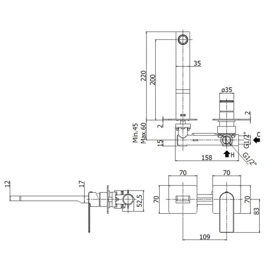 Paffoni - Grifo empotrado para lavabo TANGO, acero inoxidable