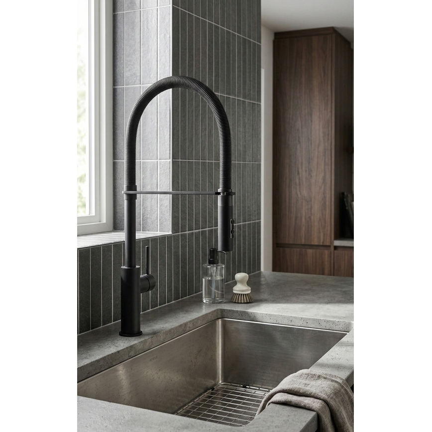 Paffoni - Grifo para fregadero LIGHT con rociador extraíble, 52,5 cm, cromo brillante