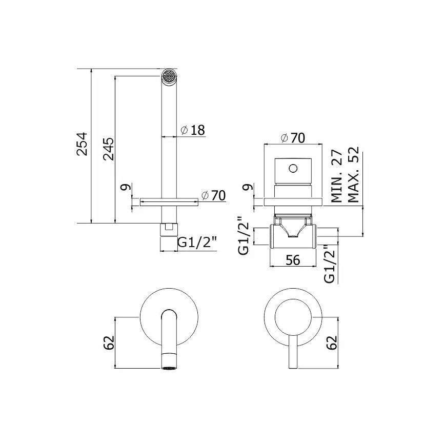 Paffoni - Grifo para lavabo de instalación empotrada LIGHT, cromo brillante
