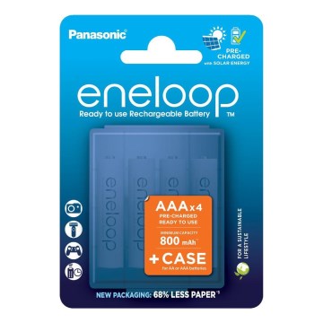 Panasonic - 4 pz Pilas recargables AAA Eneloop 800 mAh + estuche