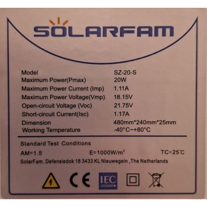 Panel solar fotovoltaico 20W/12V