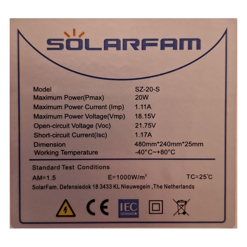 Panel solar fotovoltaico 20W/12V
