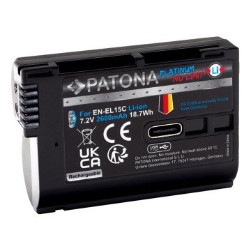 PATONA - Batería para Nikon EN-EL15C 2600 mAh Li-Ion Platinum con USB-C