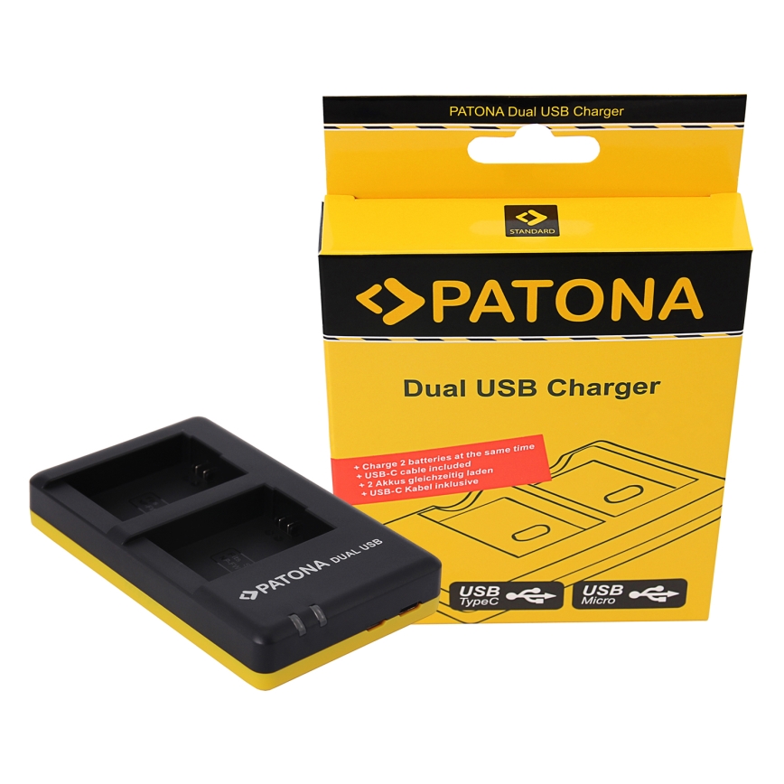 PATONA - Cargador Dual Rápido para Baterías Sony NP-FW50 USB