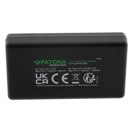 PATONA - Cargador rápido dual para Fuji NP-W126 + cable USB-C de 0,6 m