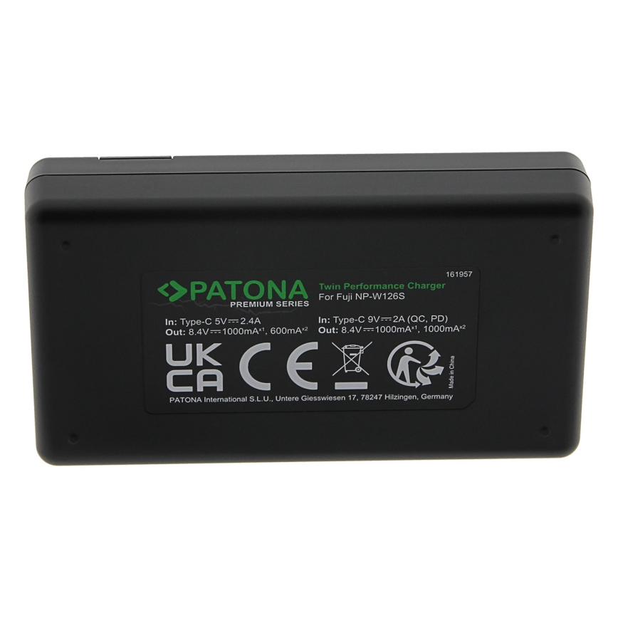 PATONA - Cargador rápido dual para Fuji NP-W126 + cable USB-C de 0,6 m