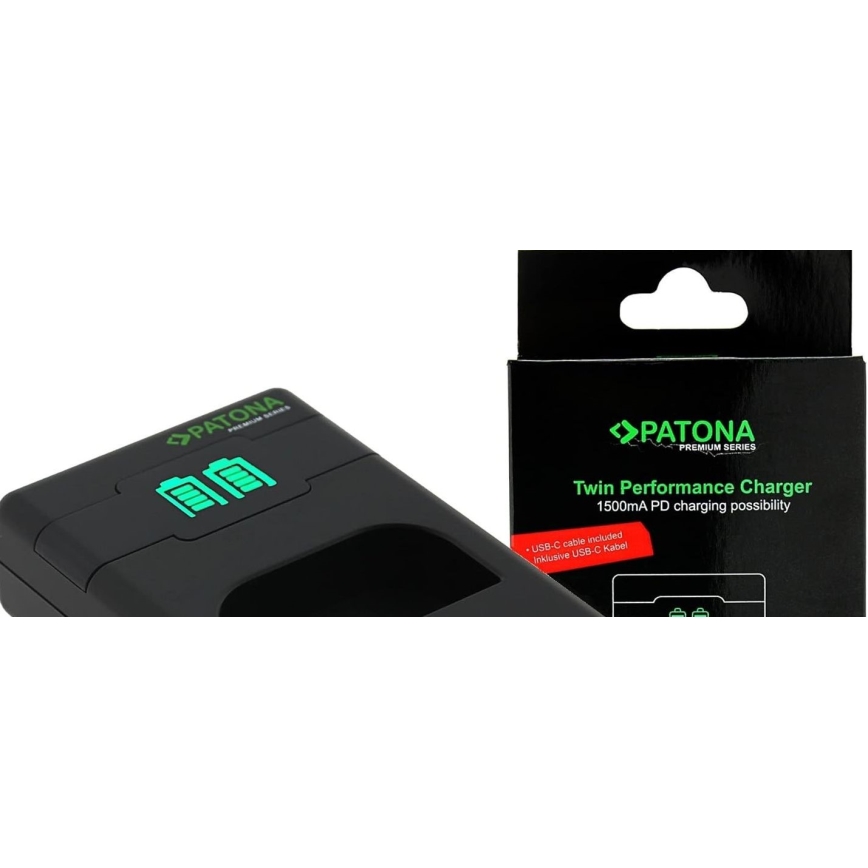 PATONA - Cargador rápido dual para Fuji NP-W126 + cable USB-C de 0,6 m