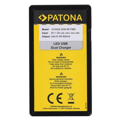 PATONA - Cargador USB Dual Sony NP-F970/F960/F950