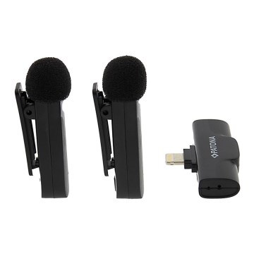 PATONA - SET 2x Micrófono inalámbrico con clip para iPhones USB-C 5V 50 mAh