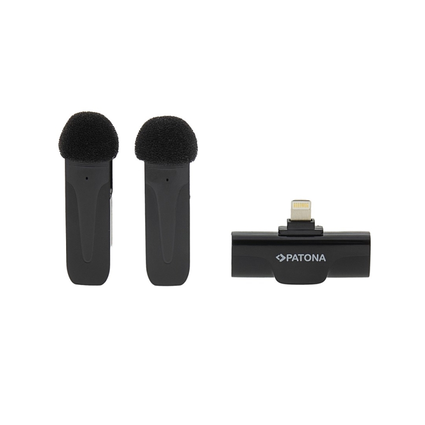 PATONA - SET 2x Micrófono inalámbrico con clip para iPhones USB-C 5V 50 mAh