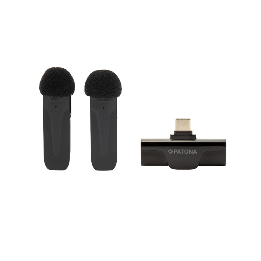PATONA - SET 2x Micrófono inalámbrico con clip para smartphones USB-C 5V 50 mAh