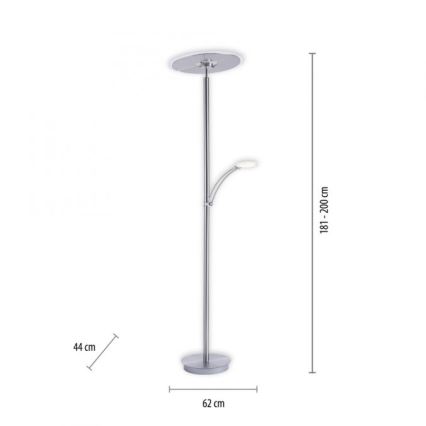 Paul Neuhaus 673-55 - Lámpara de pie LED regulable ARTUR 2xLED/21W/230V+LED/6W cromado brillante