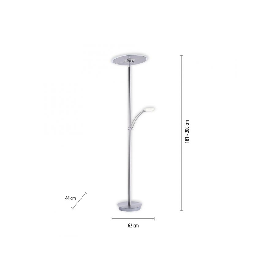 Paul Neuhaus 673-55 - Lámpara de pie LED regulable ARTUR 2xLED/21W/230V+LED/6W cromado brillante