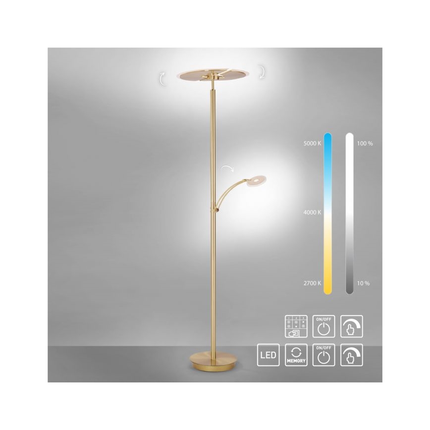Paul Neuhaus 673-60 - Lámpara de pie LED regulable ARTUR 2xLED/21W/230V+LED/6W dorada