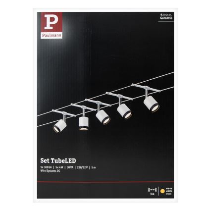 Paulmann 3981 - Set con 5 LEDs de 4 W, sistema completo de suspensión por cable TUBE 230V, cromo mate/negro