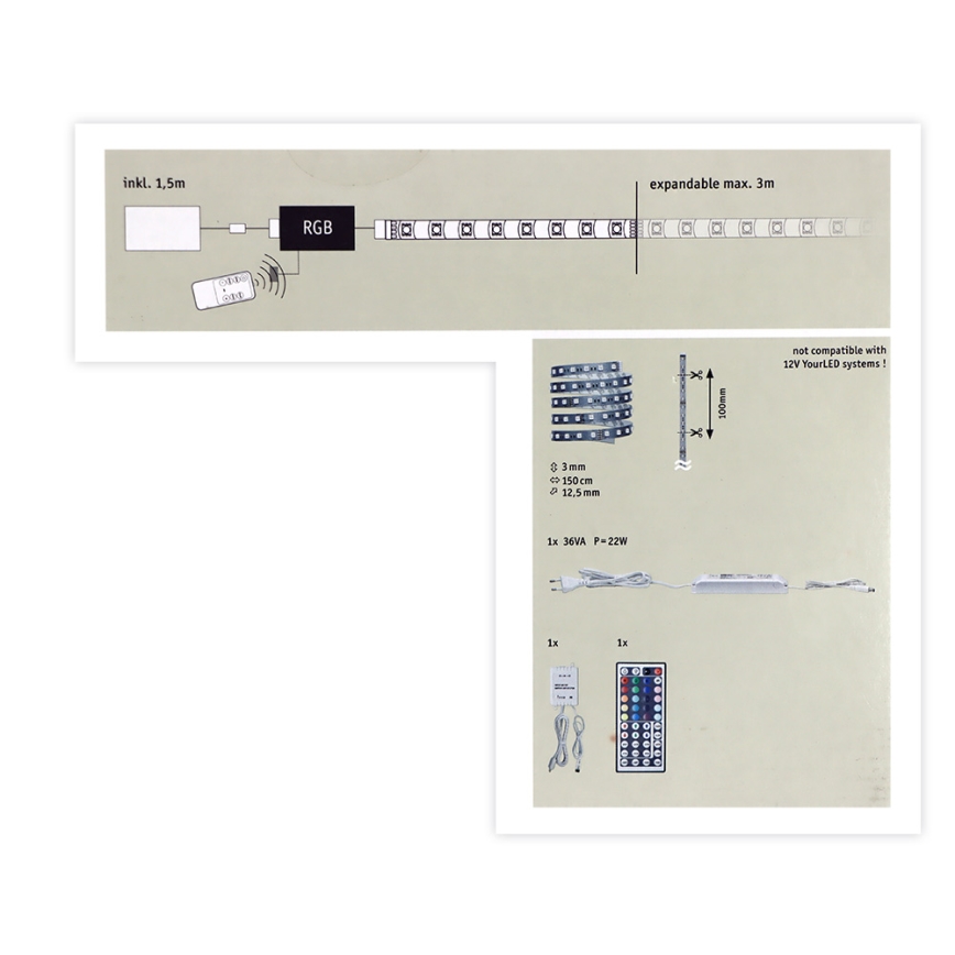 Paulmann 70587 - Tira LED RGB/20W regulable MAXLED 1,5m 230V + mando a distancia
