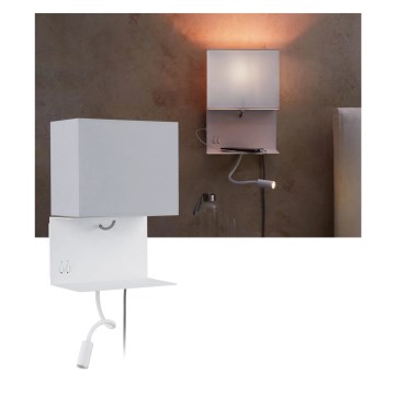 Paulmann 78913 - LED/2,5W + 1xE27/40W Lámpara de pared con repisa y puerto USB MERANI 230V blanca
