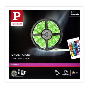 Paulmann 78978 - Cinta LED RGB/20W Regulable SIMPLED 5m 230V + CR