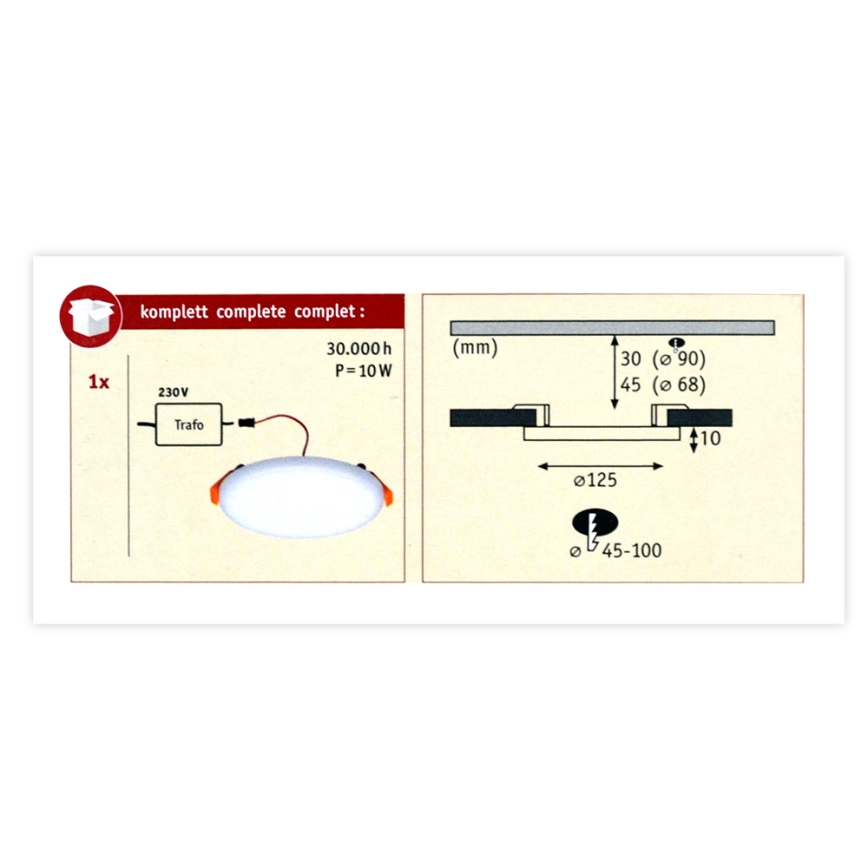Paulmann 92388 - LED/10W IP44 Lámpara empotrable para el baño VARIFIT 230V