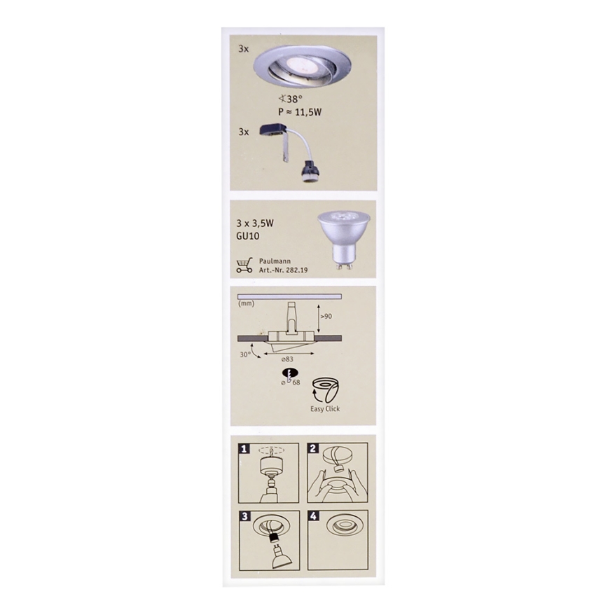 Paulmann 92516 - SET DE 3xLED-GU10/3,5W Lámpara empotrable para baño PREMIUM LINE 230V