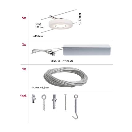 Paulmann 94109 - Set de 5 LEDs de 4,3 W, sistema de cable completo MAC, 230 V, blanco