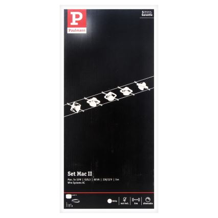 Paulmann 94134 - Juego de 5xGU5,3/10W Sistema completo de cableado MAC 230V blanco