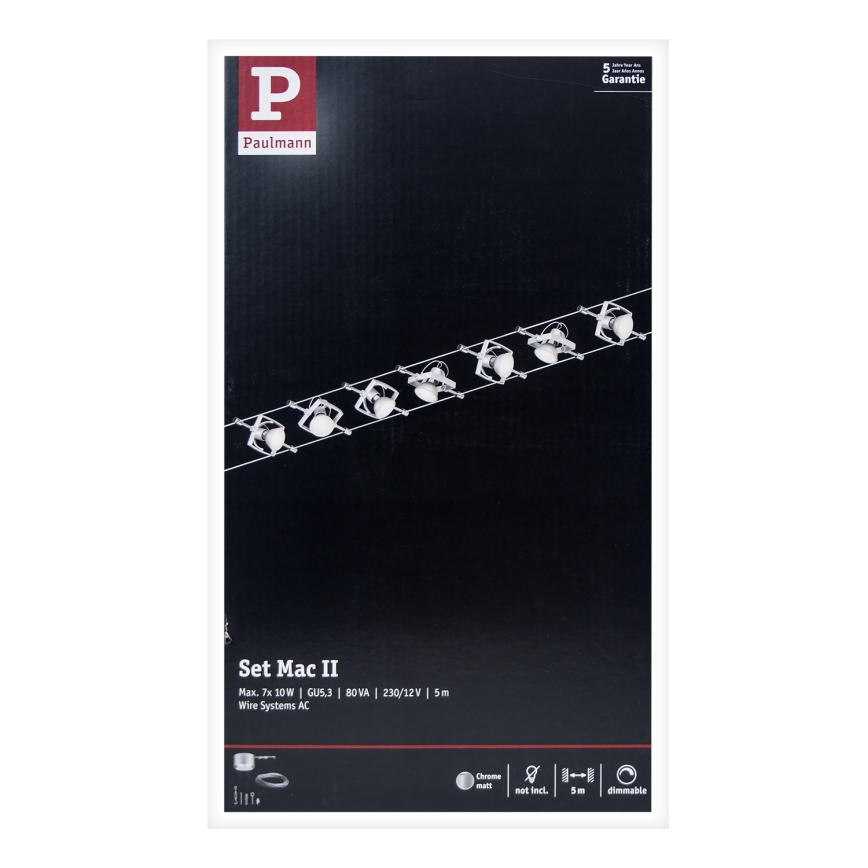 Paulmann 94152 - Juego completo de sistema de cable MAC 230V 7xGU5,3/10W, cromo mate