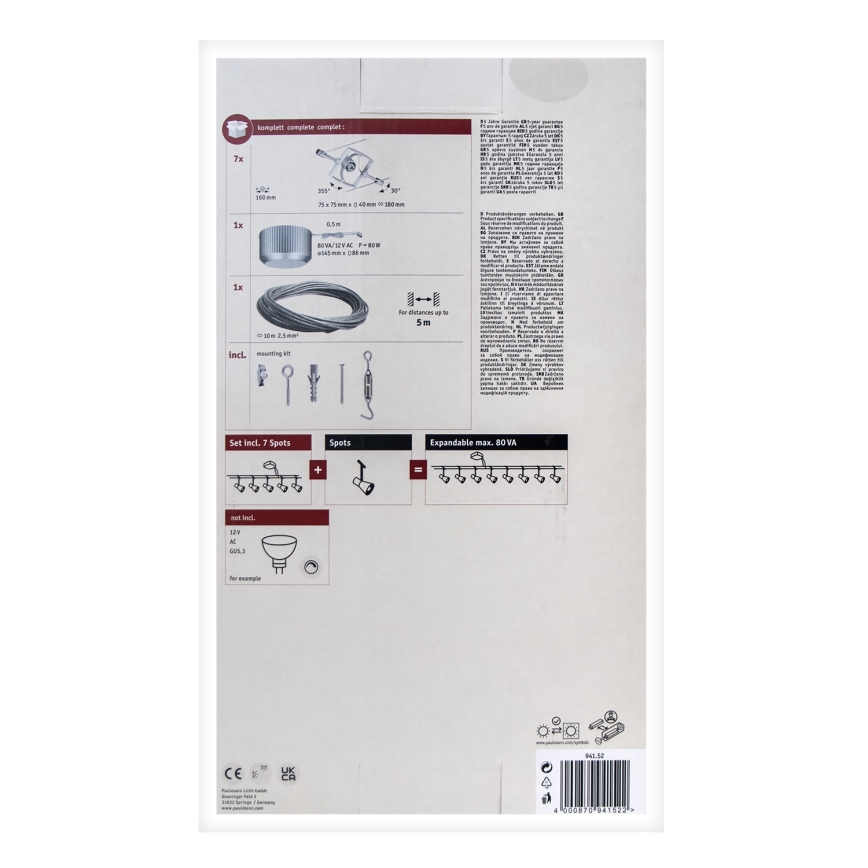 Paulmann 94152 - Juego completo de sistema de cable MAC 230V 7xGU5,3/10W, cromo mate