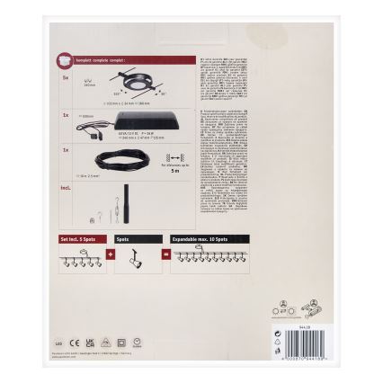 Paulmann 94418 - Juego de 5xLED/4,5W, sistema completo de suspensión por cable ROUNDMAC 230V, negro