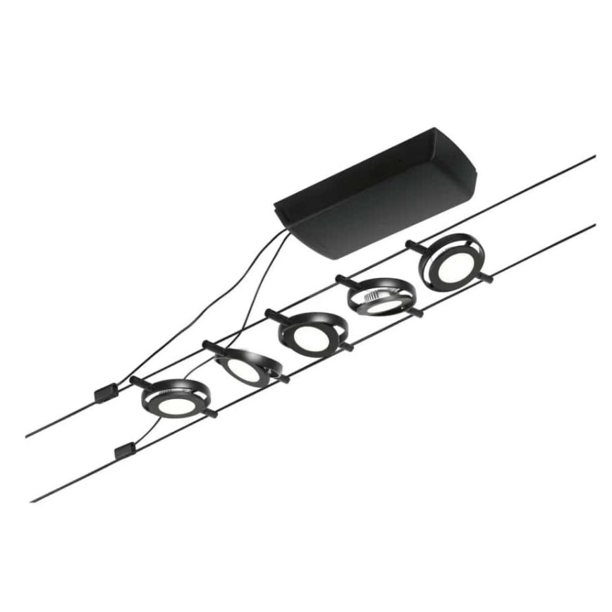 Paulmann 94418 - Juego de 5xLED/4,5W, sistema completo de suspensión por cable ROUNDMAC 230V, negro