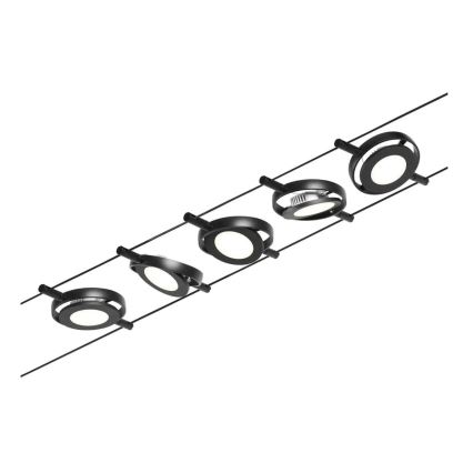 Paulmann 94418 - Juego de 5xLED/4,5W, sistema completo de suspensión por cable ROUNDMAC 230V, negro