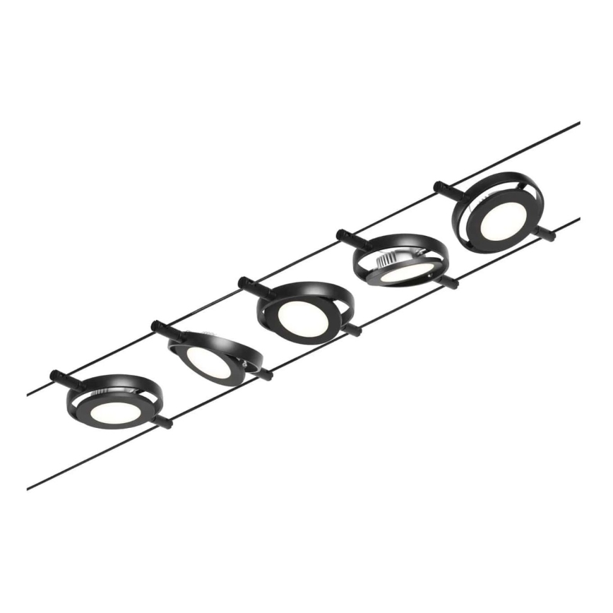 Paulmann 94418 - Juego de 5xLED/4,5W, sistema completo de suspensión por cable ROUNDMAC 230V, negro