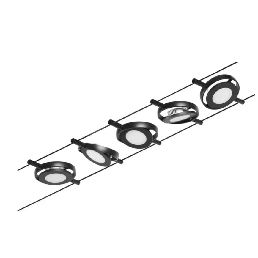 Paulmann 94418 - Juego de 5xLED/4,5W, sistema completo de suspensión por cable ROUNDMAC 230V, negro