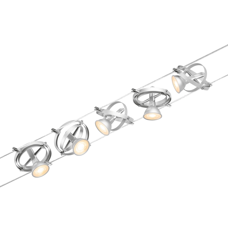 Paulmann 94436 - Juego de 5 x GU5.3/10W, sistema de suspensión por cable completo CARDAN 230V, cromo mate