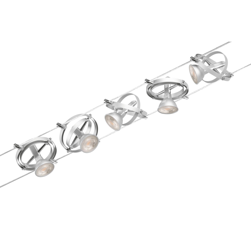 Paulmann 94436 - Juego de 5 x GU5.3/10W, sistema de suspensión por cable completo CARDAN 230V, cromo mate