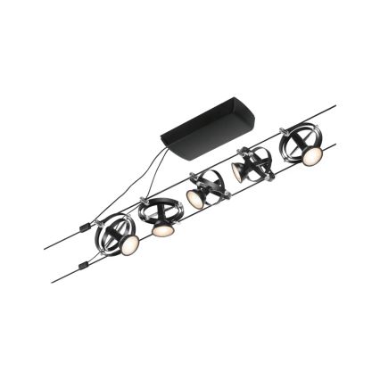 Paulmann 94440 - Juego de 5xGU5,3/10W Sistema de cable CARDAN completo 230V negro