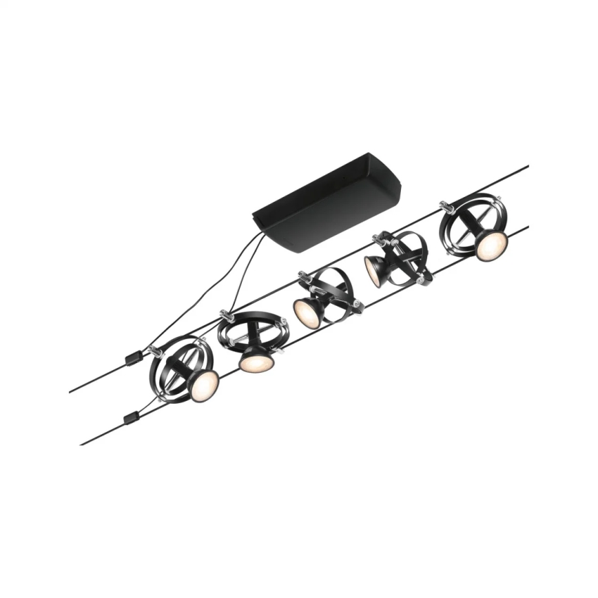Paulmann 94440 - Juego de 5xGU5,3/10W Sistema de cable CARDAN completo 230V negro