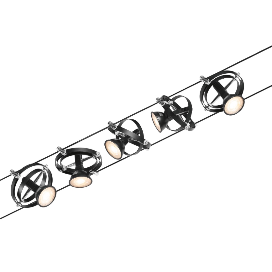 Paulmann 94440 - Juego de 5xGU5,3/10W Sistema de cable CARDAN completo 230V negro